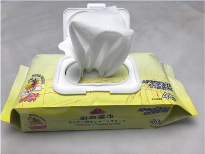 China Kitchen Cleaner Disinfectant Wet Wipes Bleach Free APG Remove Oil Grease Lemon Scent for sale