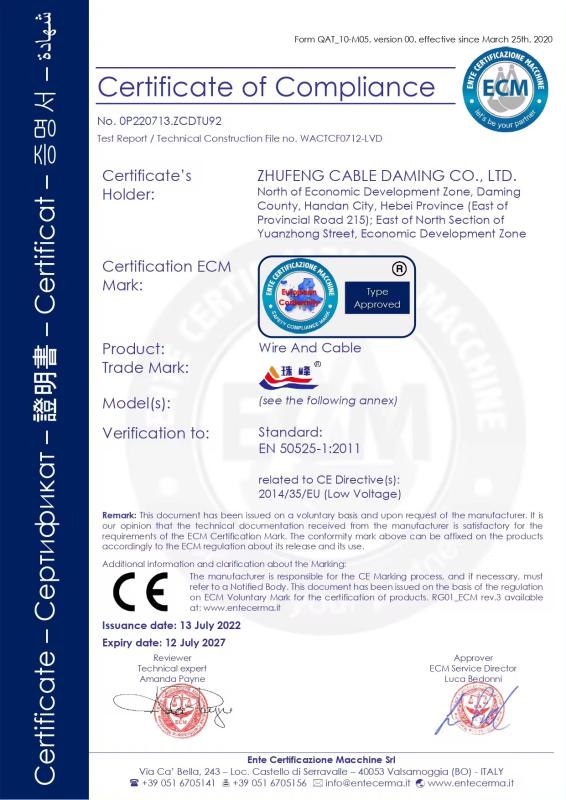 CE - Zhufeng Cable Daming Co., Ltd.