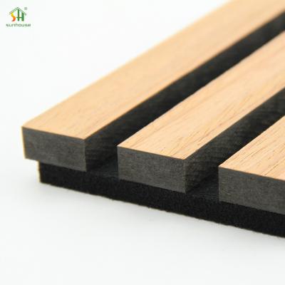 China Sunhosue Natural Veneer Oak Acoustic Panels Slat Wooden Wool Slatted Decorative Acoustic Wood Wall Panel for sale