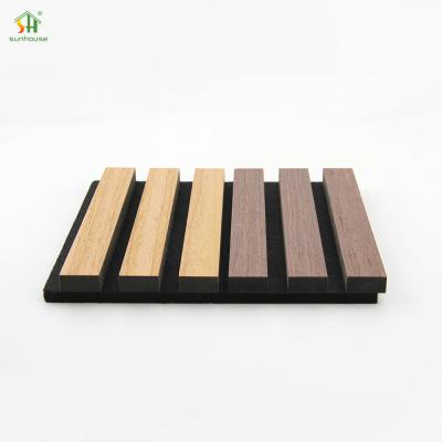 China Natural Oak Polyester Acoustic Wall Board Interior Decor Slat Soundproof Wall Panels For Indoor for sale