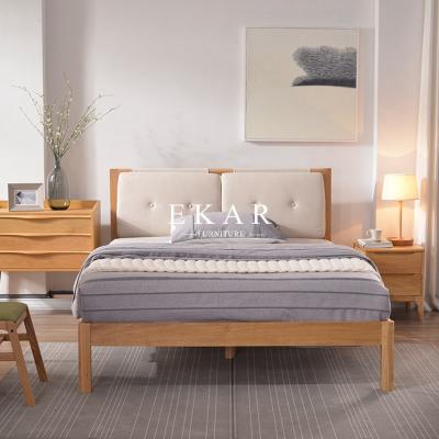 China Solid Oak Wood Fabric Headboard Nordic King Size Bed for sale