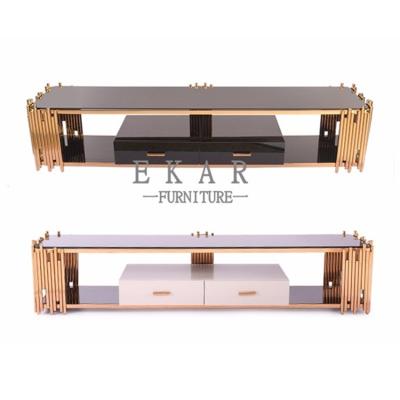 China Accessories Glass Top Stainless Steel TV Stand with Drawers for sale