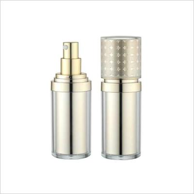 China 30ml 50ml Airless Cosmetic Bottles Gold Collar Double Layer PMMA Bottle for sale