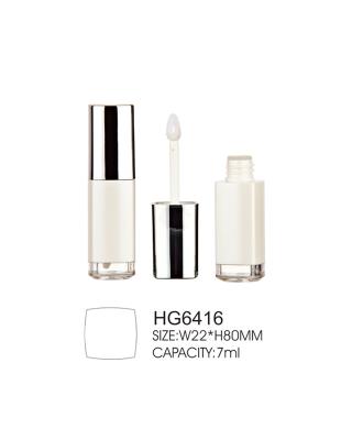 China 7ml Square Lip Gloss Bottle Thick Wall Cylinder Lip Gloss Tubes Clear Base Silver Cap for sale