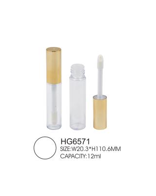 China Round Clear PET 10ml Empty Lip Gloss Bottle With Gold Aluminum Cap Brush for sale