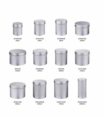 China 40ml-1000ml Aluminium Tin Containers Round Silver Aluminum Tin With Lid Screw for sale