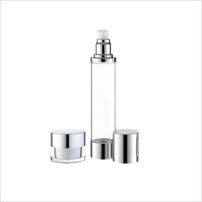 China 50ml 60ml Clear Cylinder Round Airless Bottles With Aluminum Finish Treatment Pump 80ml 100ml 200ml for sale