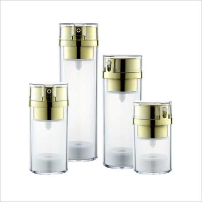 China Transparent Cosmetic Airless Bottle 30ml 50ml 90ml 130ml Gold Silver Pump for sale