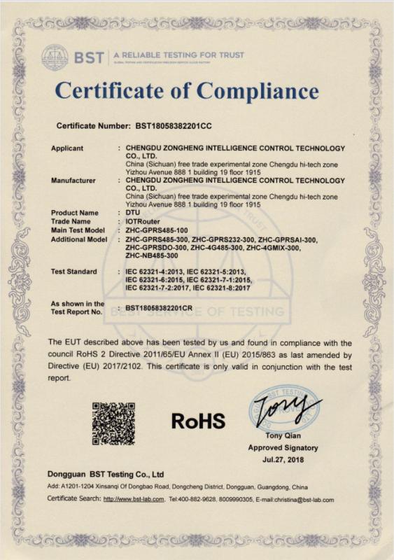 ROHS - Chengdu Zongheng Intelligence Control Technology Co., Ltd.