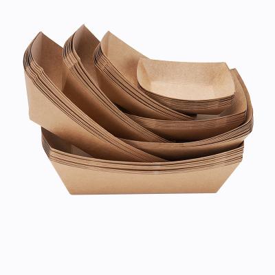 China Microwavable Handy Kraft Paper Food Boats , Greaseproof Brown Kraft Food Trays for sale