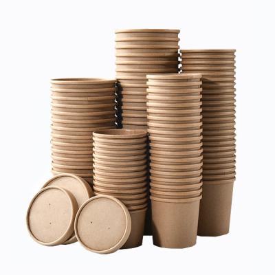 China Recyclable Durable Kraft Paper Packaging Soup Cup With Lid Stackable for sale