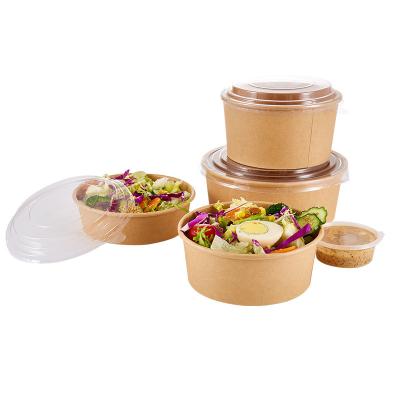 China Disposable Oilproof Kraft Paper Packaging Salad Bowls With Lid for sale