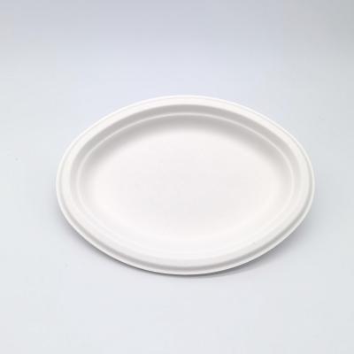 China Heavy Duty Party Biodegradable Bagasse Tableware Plates Oval Shape for sale