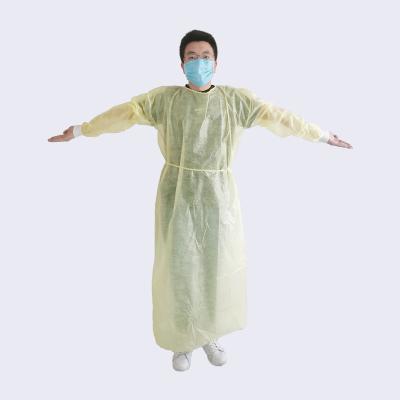 China PPE Disposable Waterproof Protective Isolation Gown 25gsm PP Non Woven Isolation Gowns with elastic c for sale