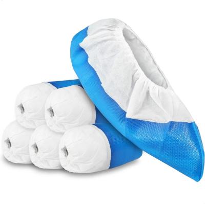 China Non Woven PP PE Shoe Cover Plastic Blue Cleanroom Disposable Anti Slip Shoe Cover for sale