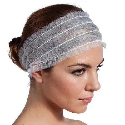China Disposable Non Woven Elastic Hairbands Premium PP Ruffled Headband White Black Pink for Spa Facials for sale