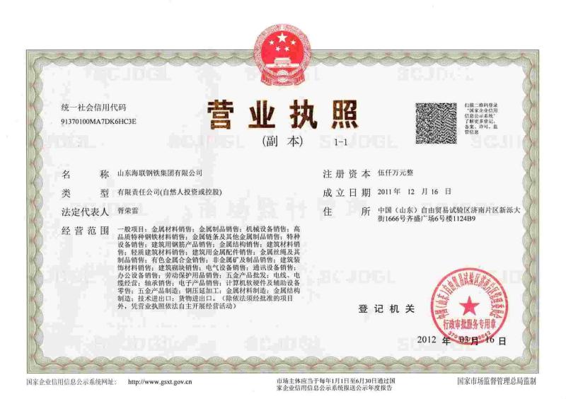 Company Registration - Shandong Hailian Steel Group Co., Ltd