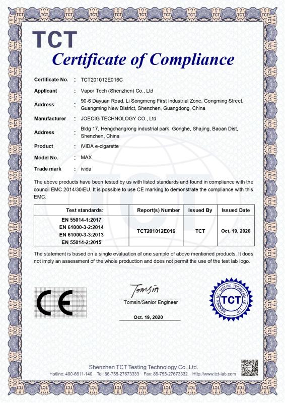 CE - Shenzhen Ravape Technology Co. Ltd