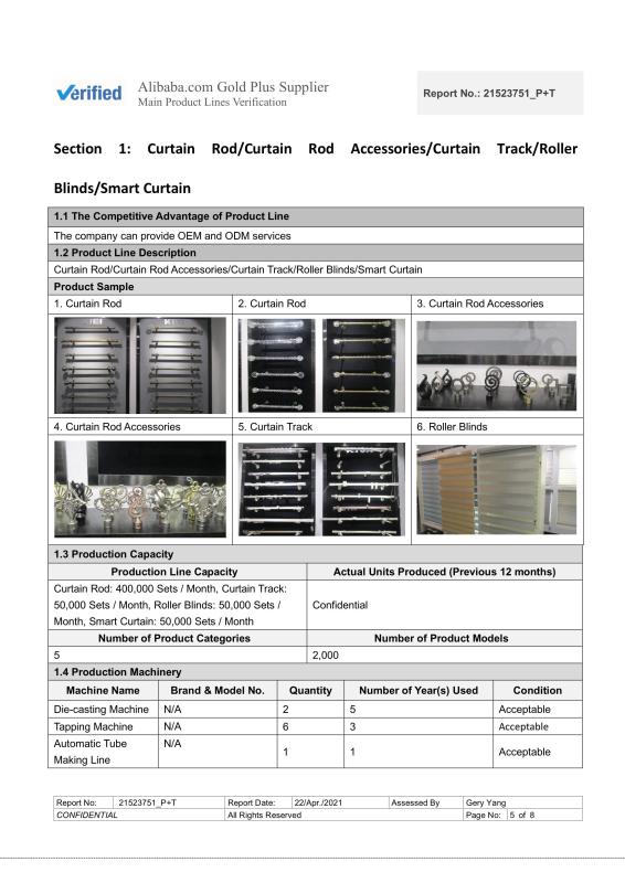 Main Product Lines Verification Report Section 1 - KYOK Curtain Rod Co., Ltd