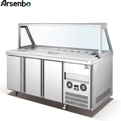 China 500L Prep Table Commercial Restaurant Refrigerator SUS201 310W With Glass Top Door for sale