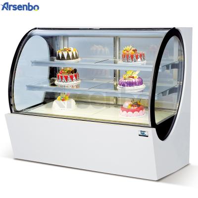 中国 Arsenbo 583Wのケーキの表示冷却装置カウンタートップは鋼鉄ガラスを塗った 販売のため