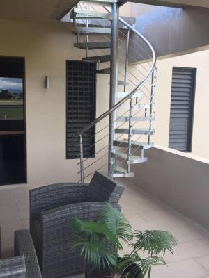 China Outdoor Spiral Staircase with Glass Tread and Stainless Steel Railing for sale