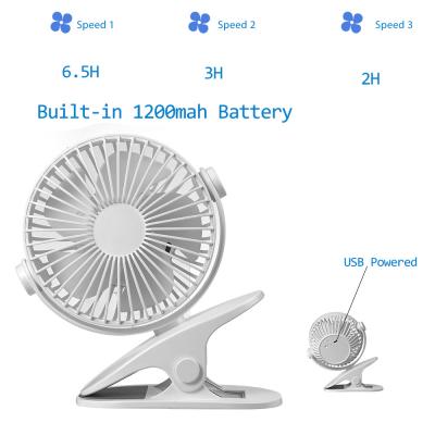 China Fan recargable del cochecito del clip del PWB Mini Portable Battery Fan 1200mAh en venta