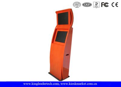 China Space Saving Slim Freestanding Touch Screen Kiosk Advertising In Two Displays for sale