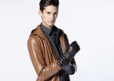 China Three Folding Cuff Men Leather Dress Gloves With Zipper , Men Leather Motorbike Gloves for sale