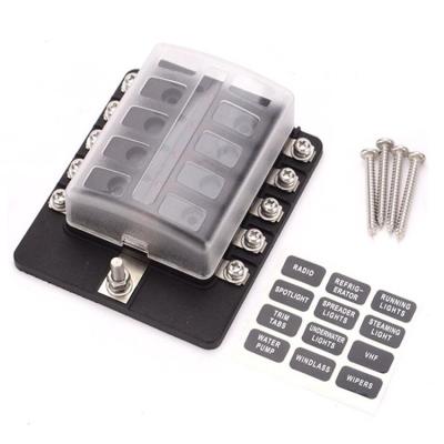China 100A Input 30A Output 10P Blade Fuse Holder 10 Way ATO Fuse Block with Stickers for sale