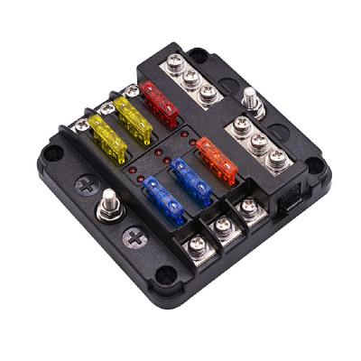 China 6 Way Fuse Block with Ground 6-Circuit ATC/ATO Fuse Box Holder with Negative Bus LED Light Indicator for sale
