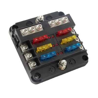 China Blade Fuse Block 12 Volt Fuse Box Holder 6 Circuits Negative Bus Terminal Block With LED Indicator Damp Proof for sale