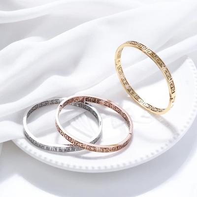 China Luxury Oval Bangle Bracelet Plaid Fashion Stainless Steel Bangles Personalized for sale