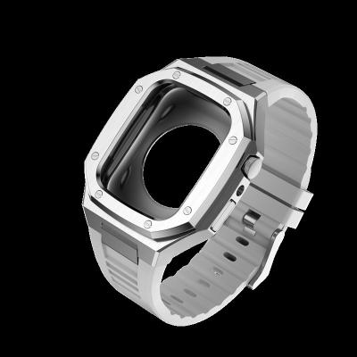 Chine Apple Watch couverture en acier inoxydable personnalisé 44mm Carbon Case avec la sangle blanche à vendre