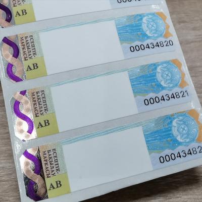 China Customed Holographic Tax Stamp Wine Security Label Anti counterfeit Design Security Paper Adhesive en venta