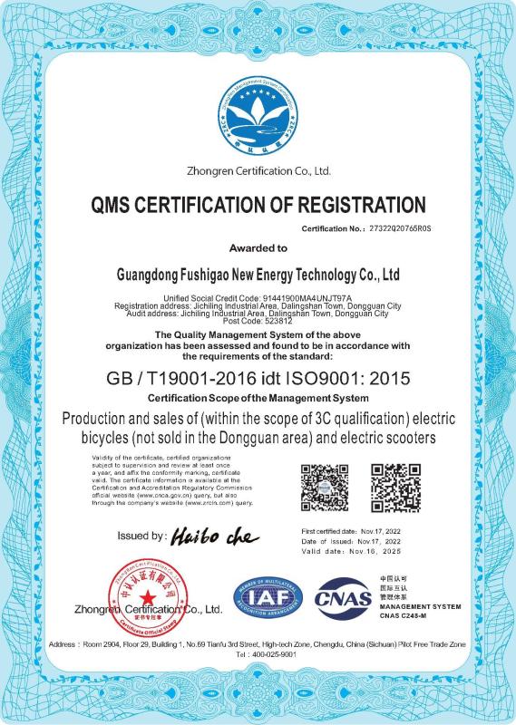 GB / T19001-2016 idt ISO9001: 2015 - GUANGDONG FUSHIGAO NEW ENERGY TECHNOLOGY CO., LTD