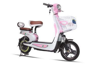 China Het pedaal staat de Elektrische Gemotoriseerde Fiets van het Fiets Roze Strand Kruiser voor Twee Passagiers bij Te koop