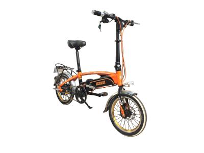 中国 250W 折りたたみ電気バイクのオレンジ小さい通勤者の電気バイクの折りたたみ 販売のため