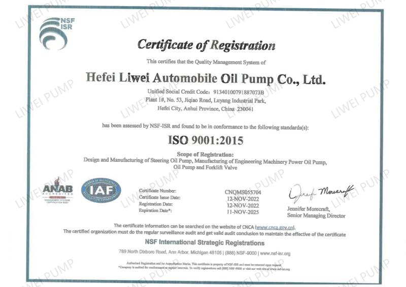 ISO 9001 - Hefei Liwei Automobile Oil Pump Co., Ltd