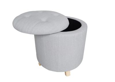 China Top Button Foot Stool Ottoman Tufted Wood Legs Gray Storage Footstool for sale
