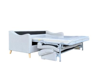 China Piernas de madera Sofá de cama de tejido blanco Sofá de cama plegable de un paso Cojines de sofá en venta