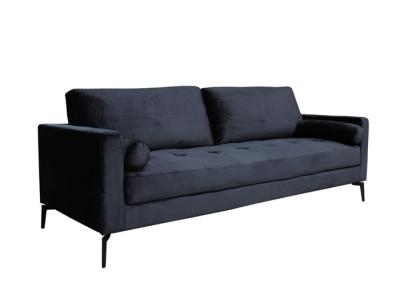 China Fabric Black Velvet 3 Seater Sofa Metallic Legs Black Three Seater Couch for sale