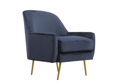 China Fabric Dark Blue Arm Chair Contemporary Metal Leg Dark Blue Velvet Armchair for sale