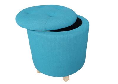 China Timber Legs Fabric Footstool With Storage Turquoise Foot Stool Ottoman With Storage for sale