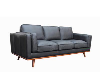 China Wooden Base Three Seater Leather Sofa  Black Leather 3 Seater for sale