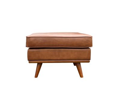 China Contemporary Leather Ottoman Foot Stool Timber Plinth Brown Leather Foot Stool for sale