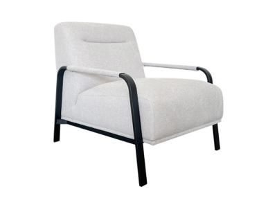 China Silla fija de tejido silla de brazo de metal marco de espalda con relieve de luz silla de beige en venta
