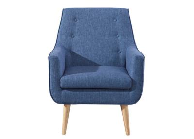 China Button Tufted Backrest Fabric Arm Chair Timber Legs Blue Fabric Armchair for sale