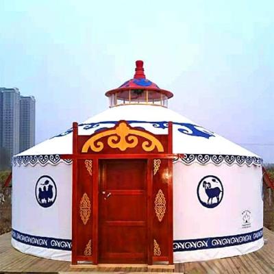 China Bamboo Decoration Geodesic Dome Tent Painted Steel Frame Heat Resistant Mongolian Yurt for sale