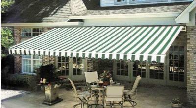 China Awning Stripe 480g Fire Resistant Tarpaulin UV Resistant With 35% Polyester High Strength Material for sale